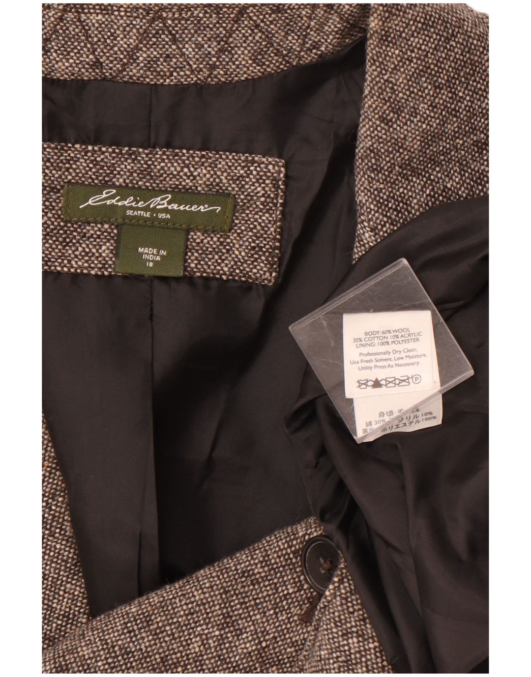 EDDIE BAUER Damen 2-Knopf-Blazerjacke US 18 2XL Graue Wolle