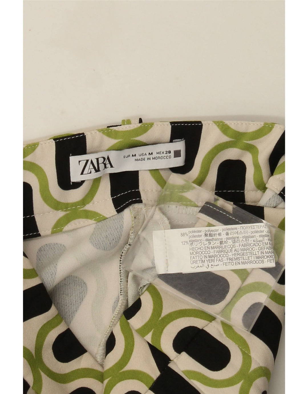 Zara Damen Bootcut Freizeithose Medium W28 L26 Grün Geometrisch