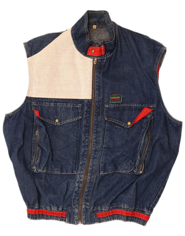 Vintage Herren-Jeansweste UK 40, groß, blau, Farbblock