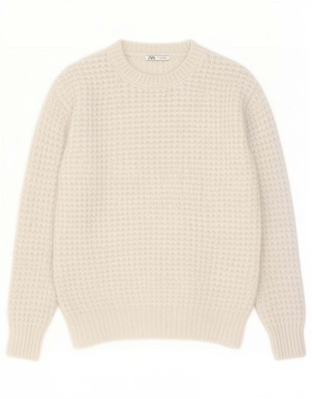 Zara Herren-Pullover mit Rundhalsausschnitt, Mittelweißes Polyester