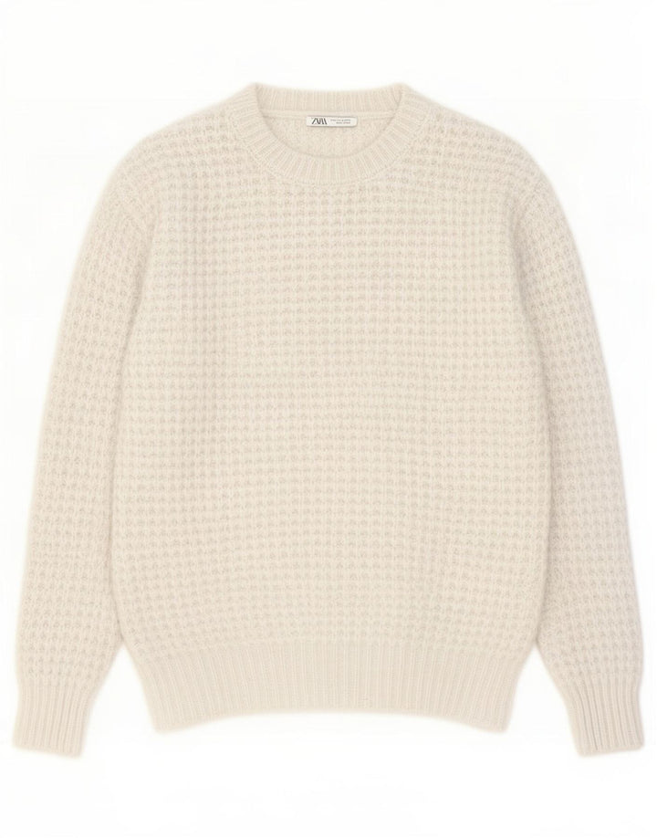 Zara Herren-Pullover mit Rundhalsausschnitt, Mittelweißes Polyester