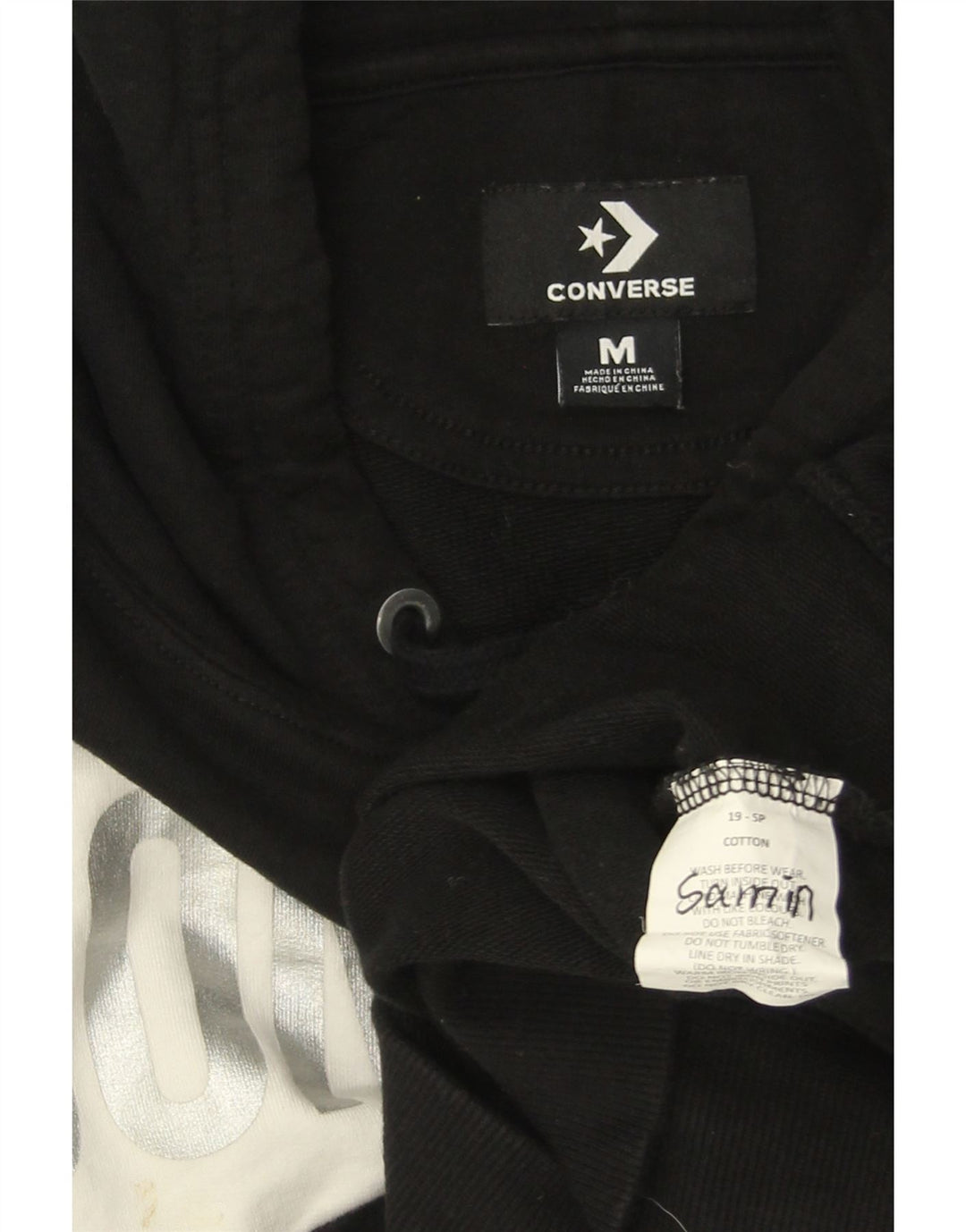 CONVERSE Herren-Kapuzenpullover mit Grafik, mittelschwarz, Colourblock-Baumwolle