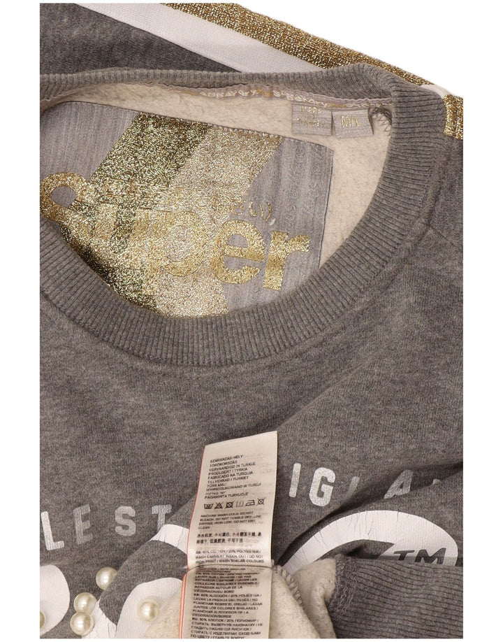 Superdry Damen-Sweatshirt in Übergröße, Größe UK 14, Mittelgrau, Farbblock