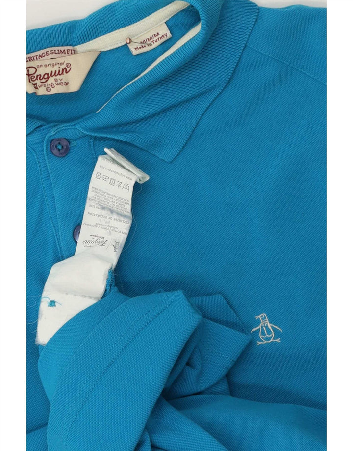 Penguin Herren Heritage Slim Fit Poloshirt Mittelblaue Baumwolle