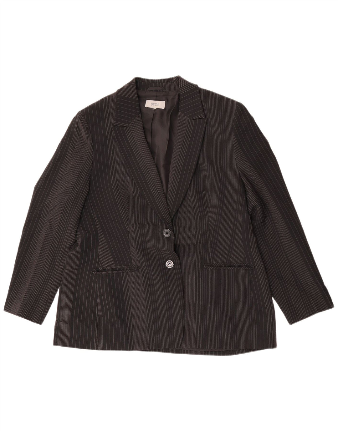 Marks & Spencer Damen-Blazer mit 2 Knöpfen, Gr. 14, Schwarz, Nadelstreifen
