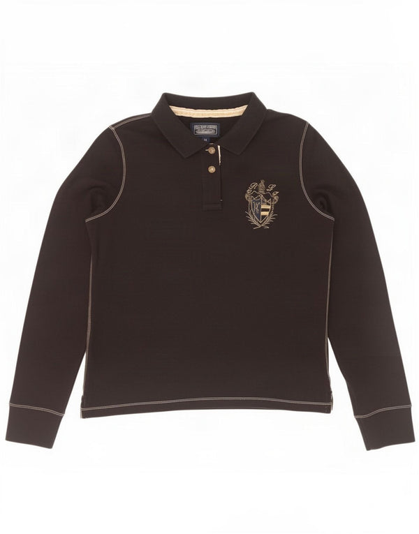 Ralph Lauren Damen Grafik-Langarm-Poloshirt UK 18 XL Schwarz Baumwolle