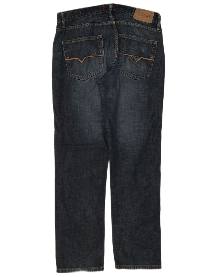 Guess Herren Straight Jeans W31 L30 Blaue Baumwolle