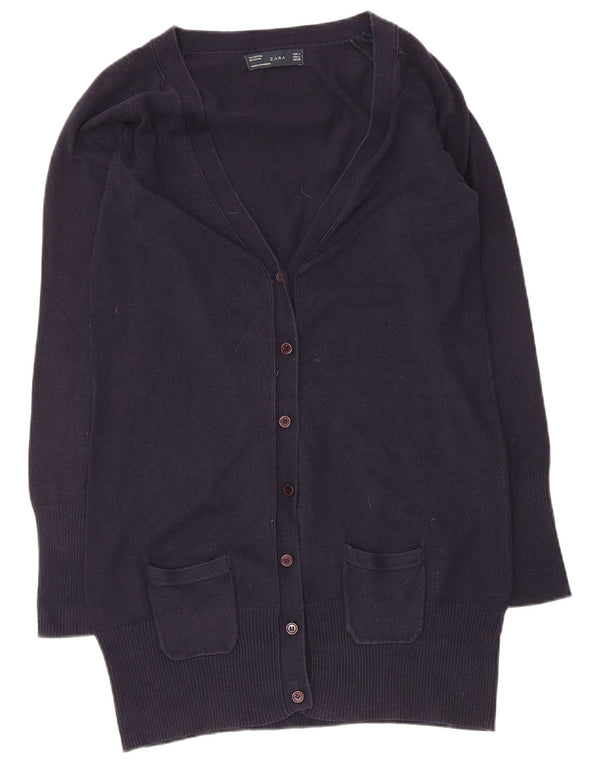 Zara Damen Longline-Cardigan-Pullover UK 14 Große marineblaue Baumwolle