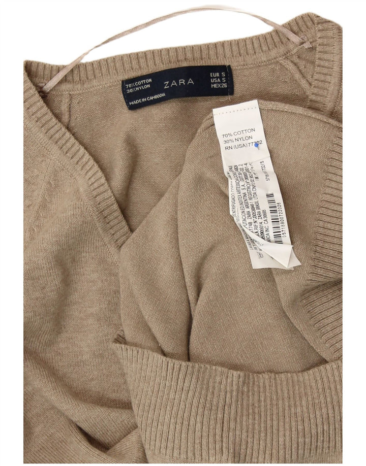 ZARA Damen-Pullover mit V-Ausschnitt, Gr. 8, Größe S, graue Baumwolle
