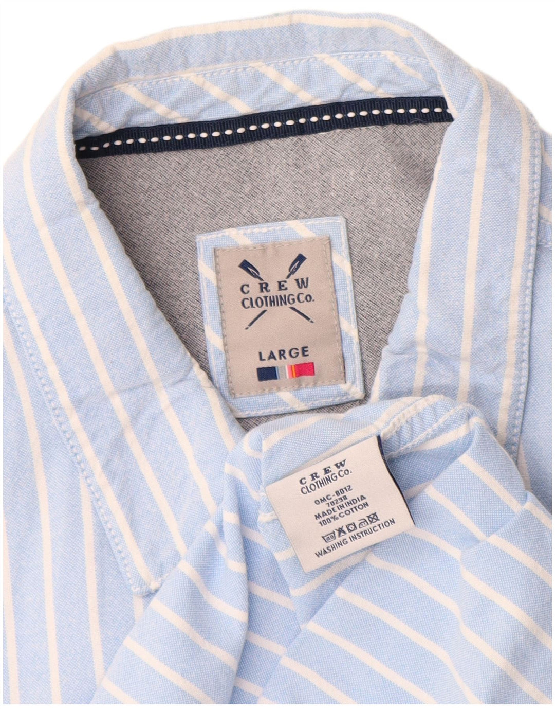 CREW CLOTHING Herrenhemd, groß, blau gestreift, Baumwolle