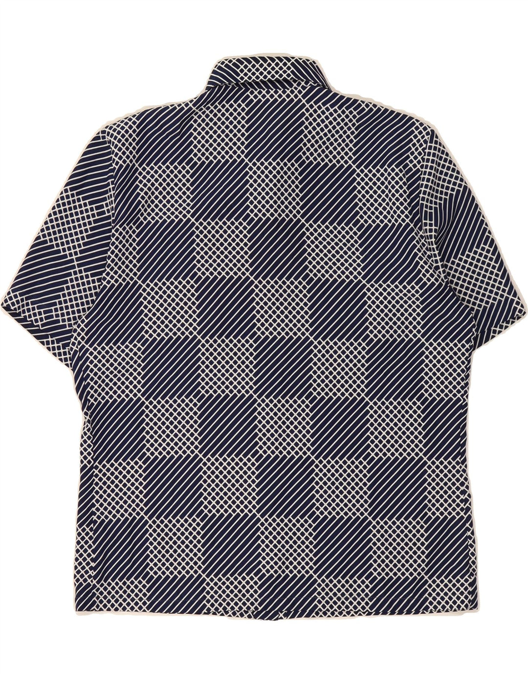 ANDREA MARE Womens Short Sleeve Shirt UK 10 Small Navy Blue Geometric Vintage Andrea Mare and Second-Hand Andrea Mare from Messina Hembry 