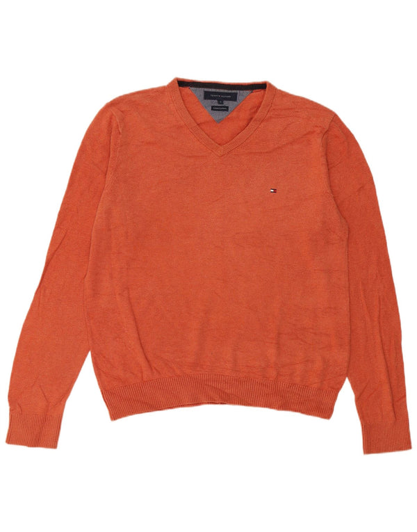 Tommy Hilfiger Herren-Pullover mit V-Ausschnitt, Größe S, Orange, Baumwolle
