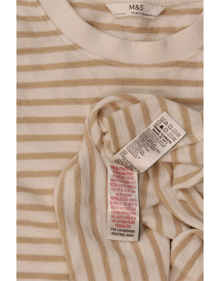 Marks & Spencer Mädchen-Oversize-Oberteil, langärmlig, 13–14 Jahre, beige gestreift