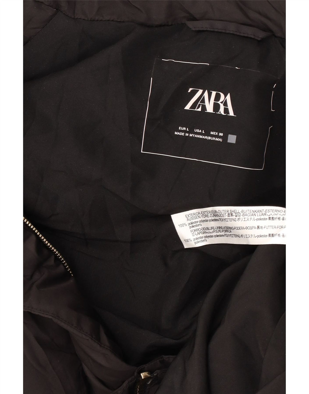 Zara Damen-Mantel mit Kapuze, ärmellos, gepolstert, UK 16, Größe L, Schwarz, Polyester