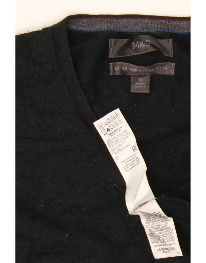 Marks & Spencer Herren-Pullover mit V-Ausschnitt, XL, schwarze Merinowolle