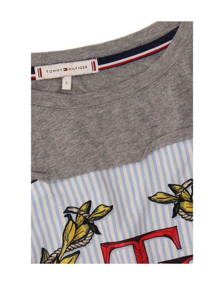 TOMMY HILFIGER Womens Graphic T-Shirt Top UK 10 Small Grey Vintage Tommy Hilfiger and Second-Hand Tommy Hilfiger from Messina Hembry 