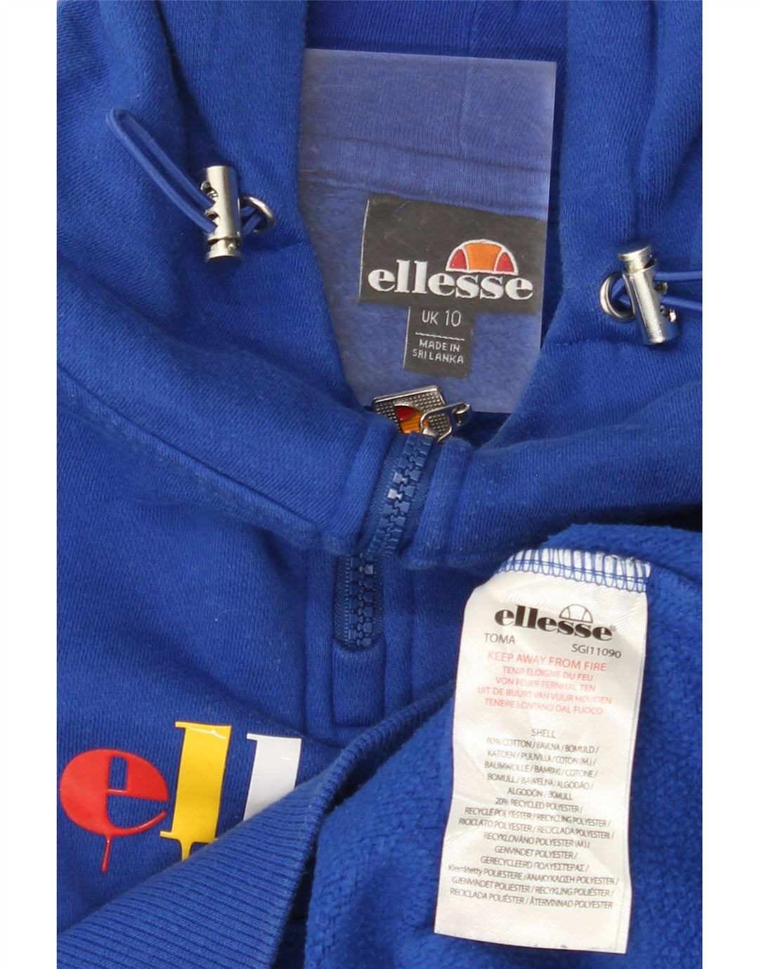 ELLESSE Damen-Kapuzenpullover in Übergröße mit grafischem Reißverschluss und Reißverschluss, Gr. 10, Größe S, Blau