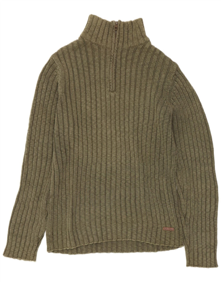 Marlboro Classics Herren-Pullover mit Reißverschluss am Hals, große Khaki-Baumwolle