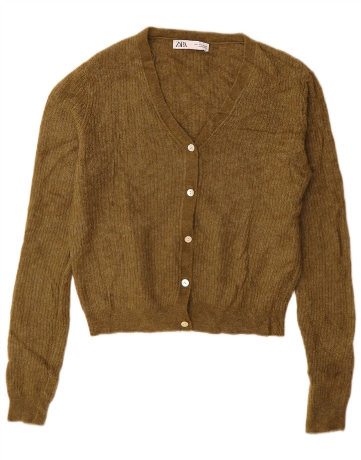 Zara Damen-Cardigan-Pullover UK 16 Large Khaki Polyamid
