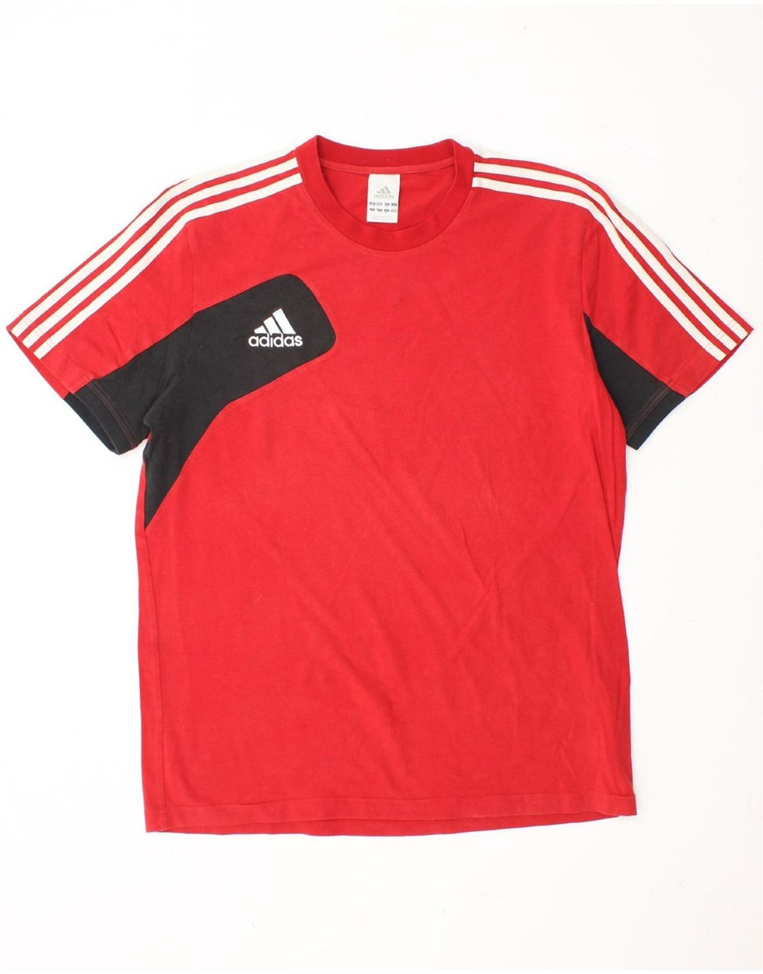 ADIDAS Herren T-Shirt Top UK 42/44 Große rote Colourblock-Baumwolle