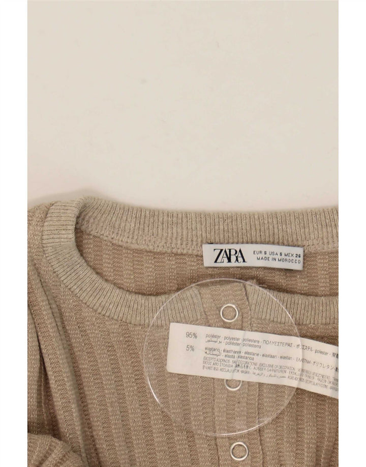 Zara Damen Langarm-Body UK 10 Small Grau Polyester