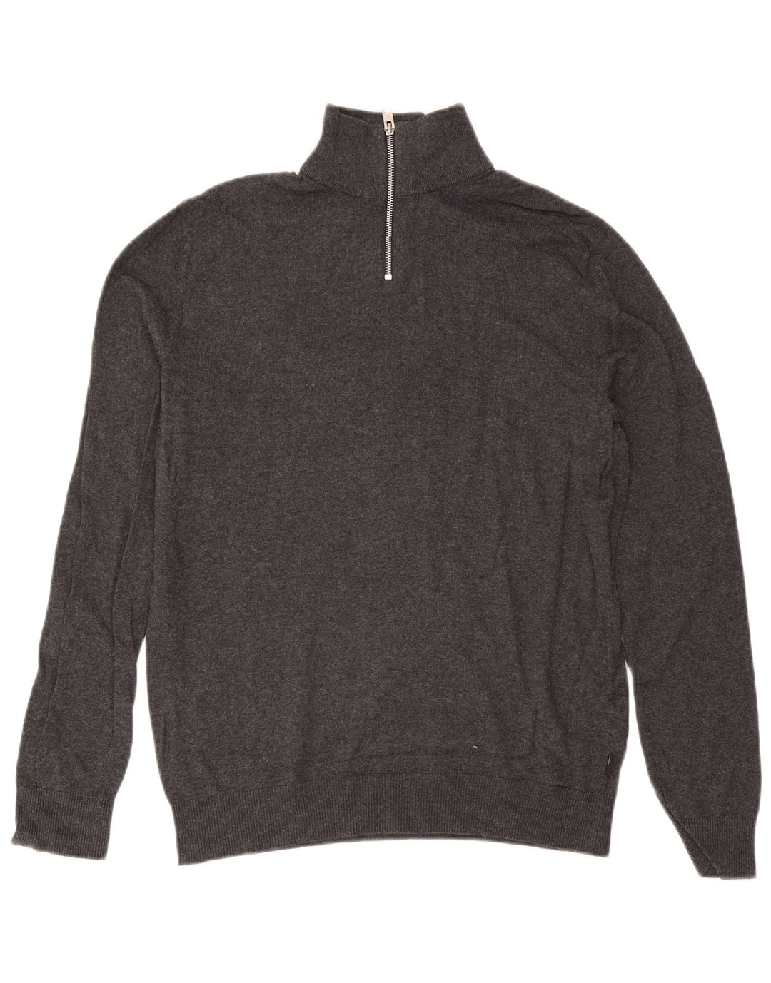 Jack & Jones Herren-Pullover mit Reißverschluss am Hals, mittelgraue Baumwolle