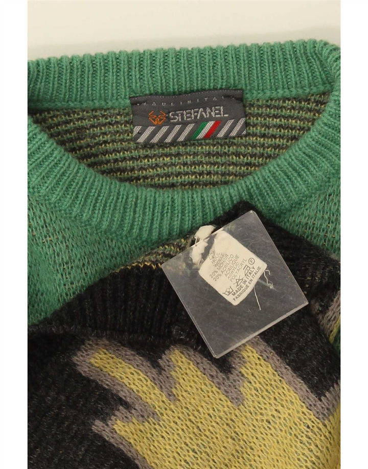 Stefanel Herren-Pullover mit Rundhalsausschnitt, mittelgelbe Ikat-Wolle