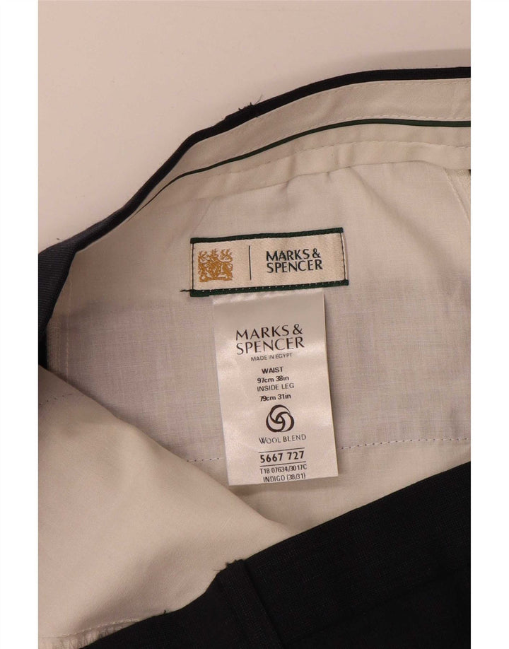 Gerade Herren-Anzughose von Marks & Spencer, W38, L31, marineblaues Polyester