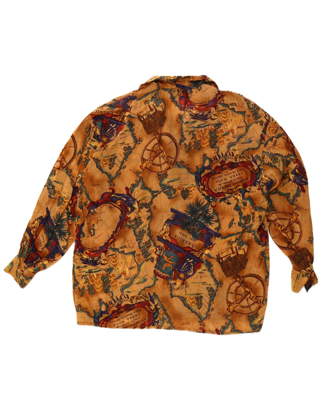 Vintage Damen grafische übergroße Hemdbluse UK 16 Large Beige Acetate