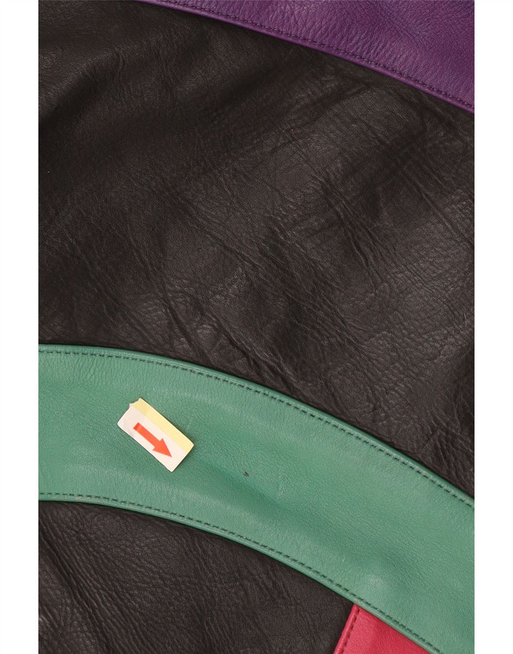 ROLEFF Damen Crop Jacke UK 14 Großes schwarzes Colourblock-Leder-Motorrad