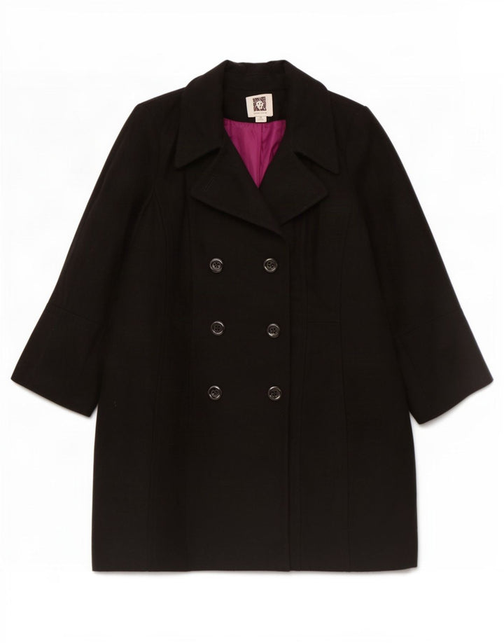 Anne Klein Damen Zweireihiger Mantel UK 18 XL Schwarze Wolle