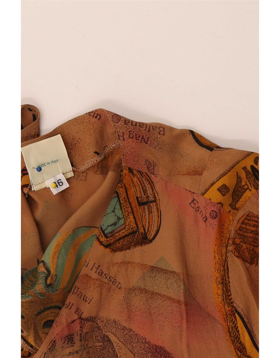Vintage Damen-Hemdbluse mit abstraktem Muster, kurzärmelig, Größe 46, Braun