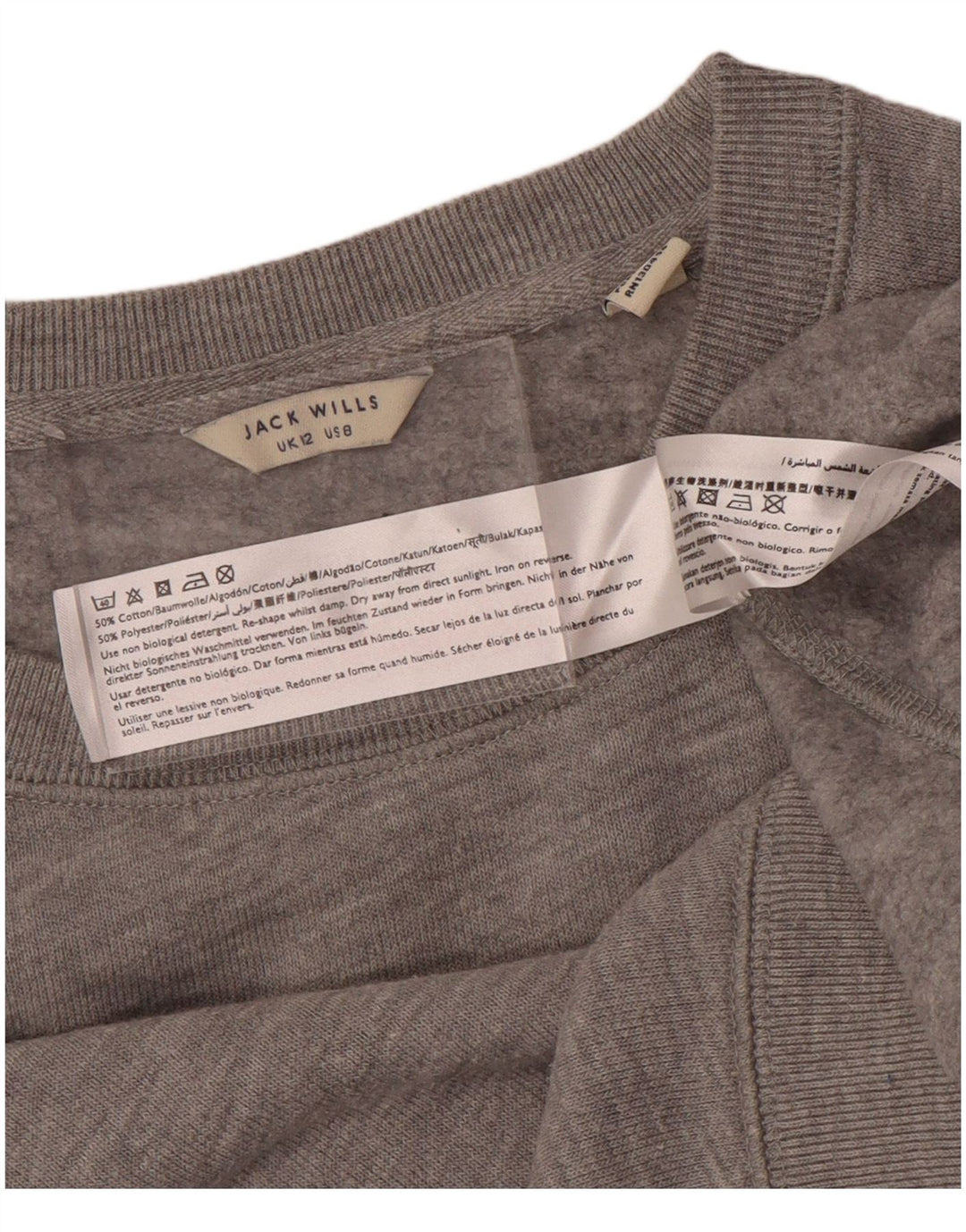 Jack Wills Damen-Sweatshirt-Pullover UK 12 Mittelgrau gefleckte Baumwolle