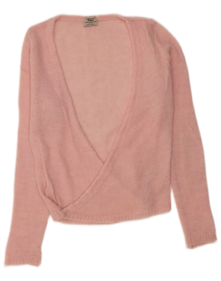Vintage Damen V-Ausschnitt Pullover Pullover UK 12 Mittelrosa