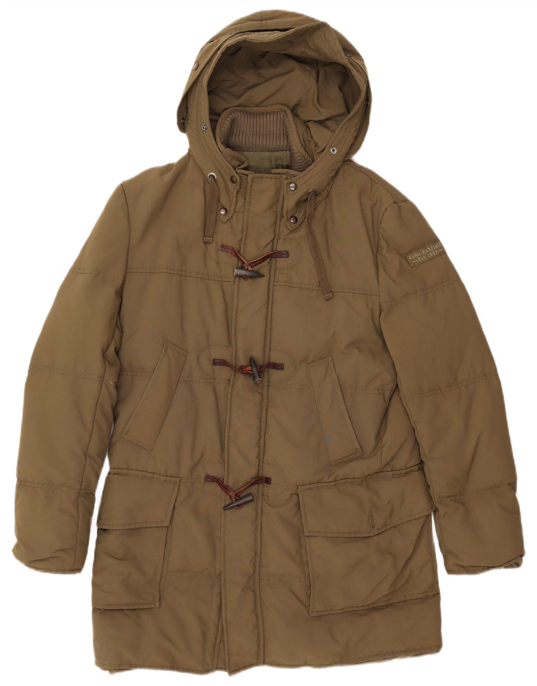 JOHN ASHFIELD Gefütterter Herrenmantel mit Kapuze, UK 36, Small, Khaki, Nylon