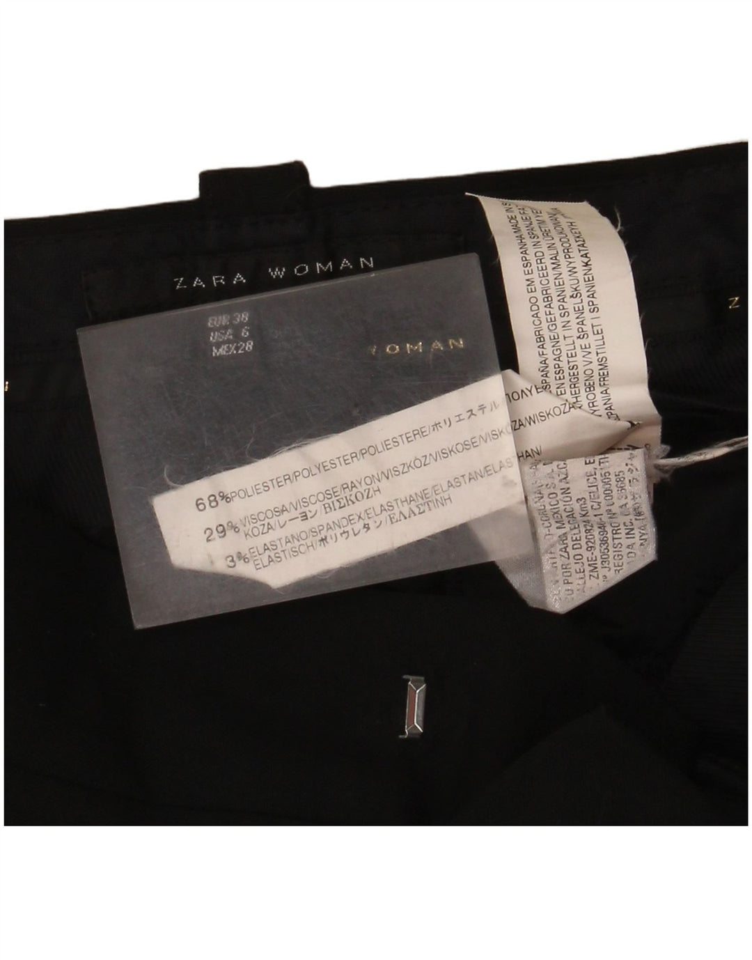 Zara Damen-Anzughose mit weitem Bein, EU 38, Größe S, W28, L32, Schwarz, Polyester