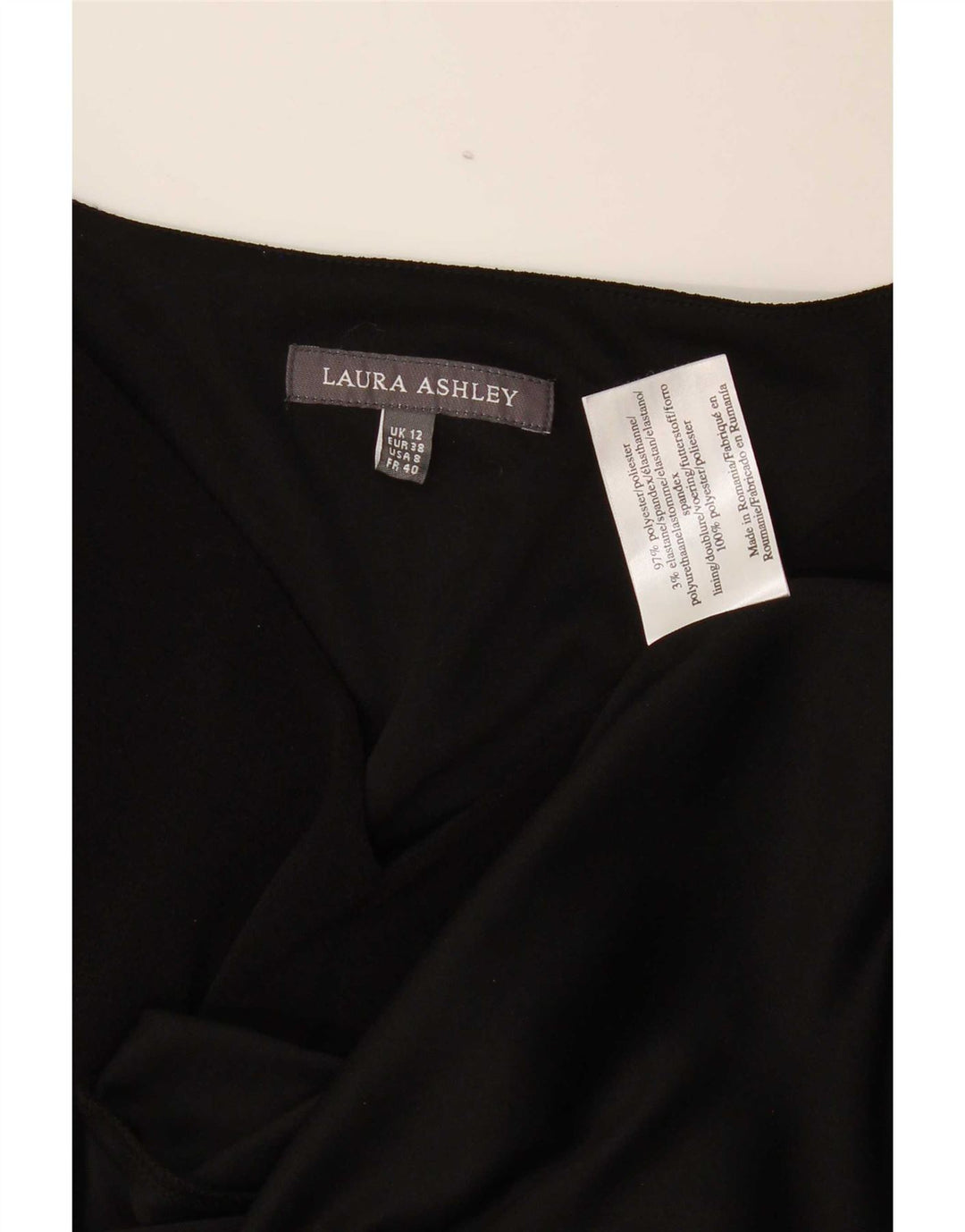 Laura Ashley Damen-Kleid in A-Linie mit 3/4-Ärmeln, Größe M, Schwarz, Polyester