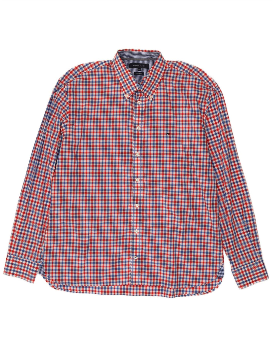 Tommy Hilfiger Herren-Hemd mit individueller Passform, 2XL, rotes Gingham-Baumwolle