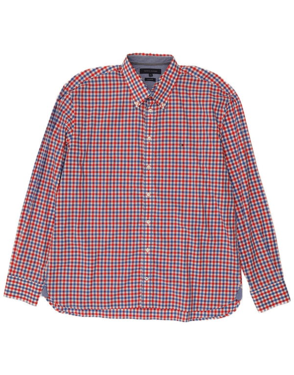 Tommy Hilfiger Herren-Hemd mit individueller Passform, 2XL, rotes Gingham-Baumwolle