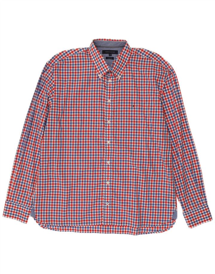 Tommy Hilfiger Herren-Hemd mit individueller Passform, 2XL, rotes Gingham-Baumwolle