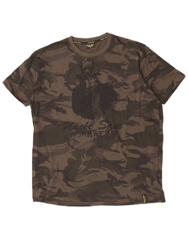Uncle Sam Herren Worker Wear Grafik T-Shirt Top 3XL Khaki Camouflage Baumwolle