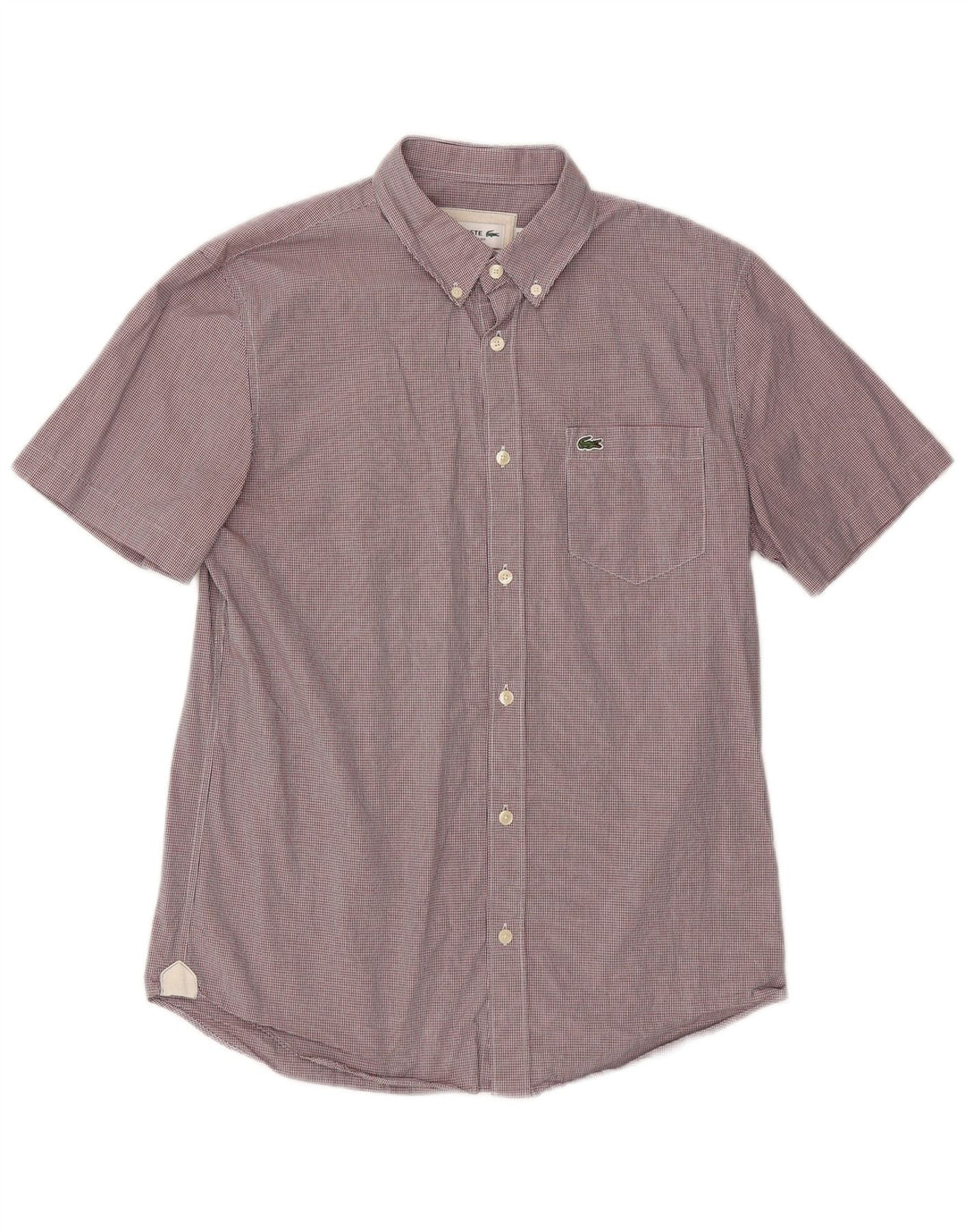 Lacoste Herren-Hemd, kurzärmlig, reguläre Passform, Größe 40, mittleres Burgunderrot kariert
