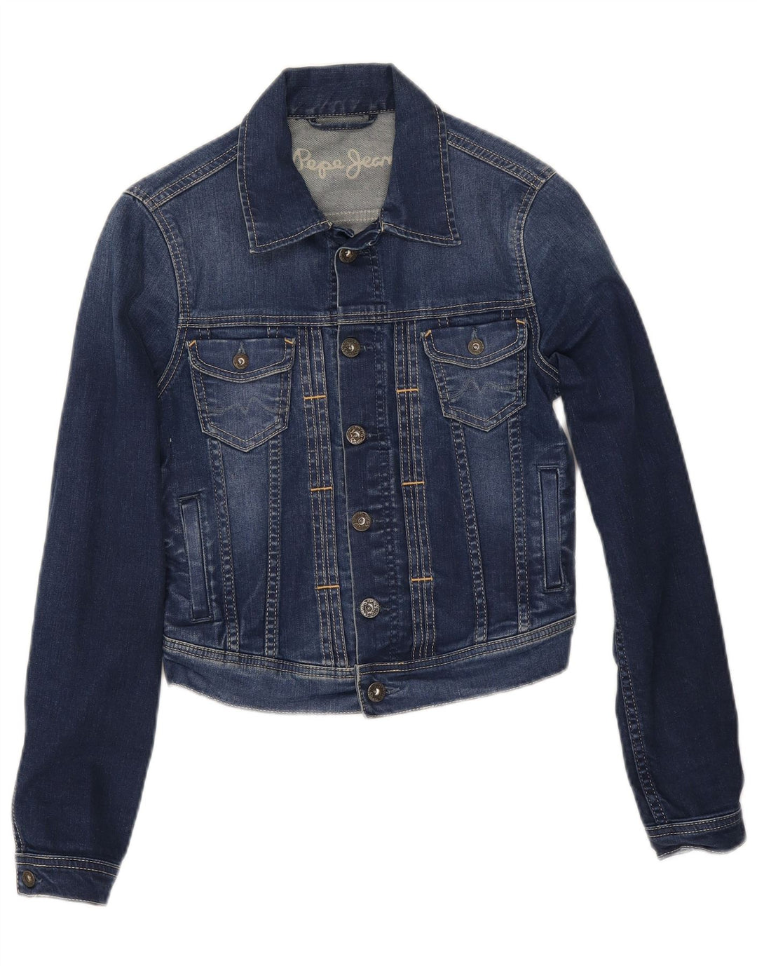 PEPE Jeans Damen Crop Denim Jacke UK 10 Small Blau Baumwolle