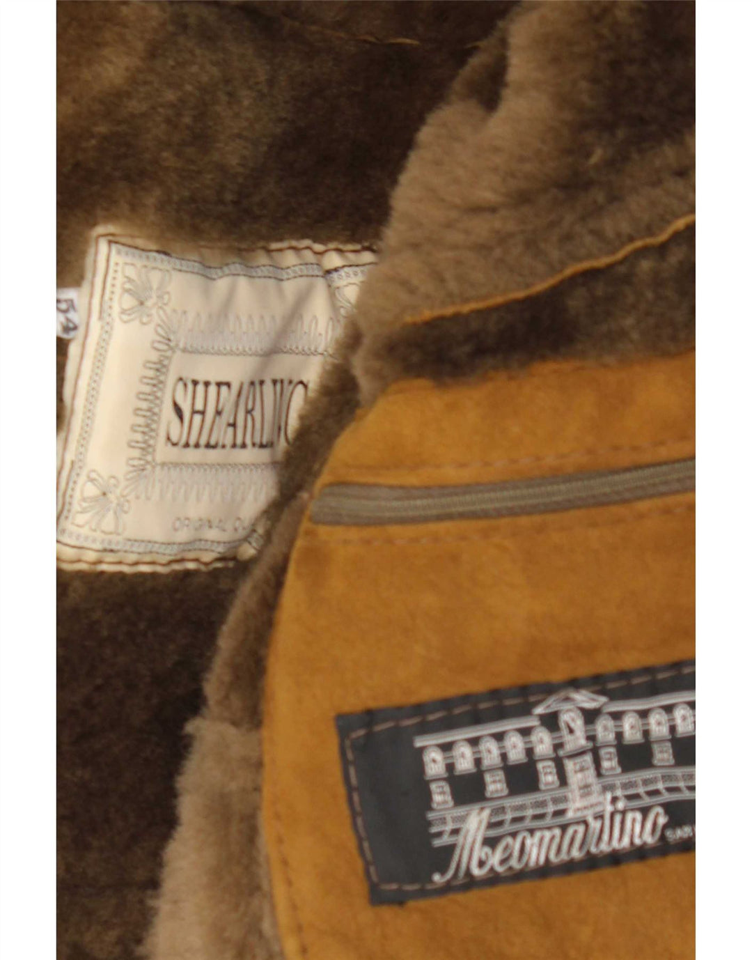 Vintage Herren Shearling Overcoat IT 54 2XL Beige Shearling