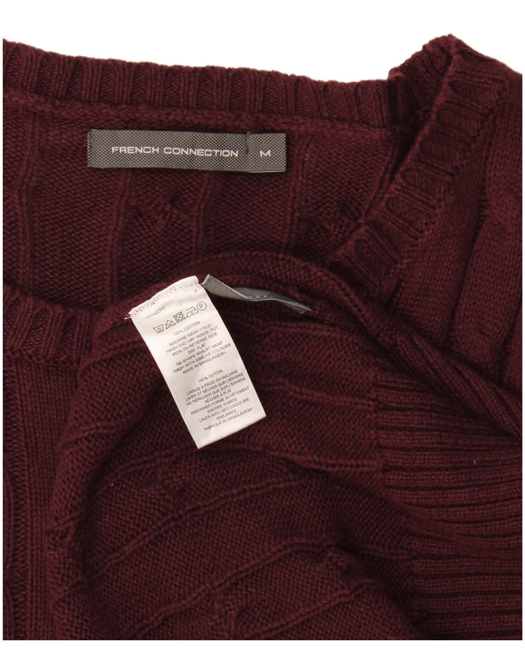 French Connection Herren-Pullover mit Rundhalsausschnitt, mittelgroße burgunderrote Baumwolle