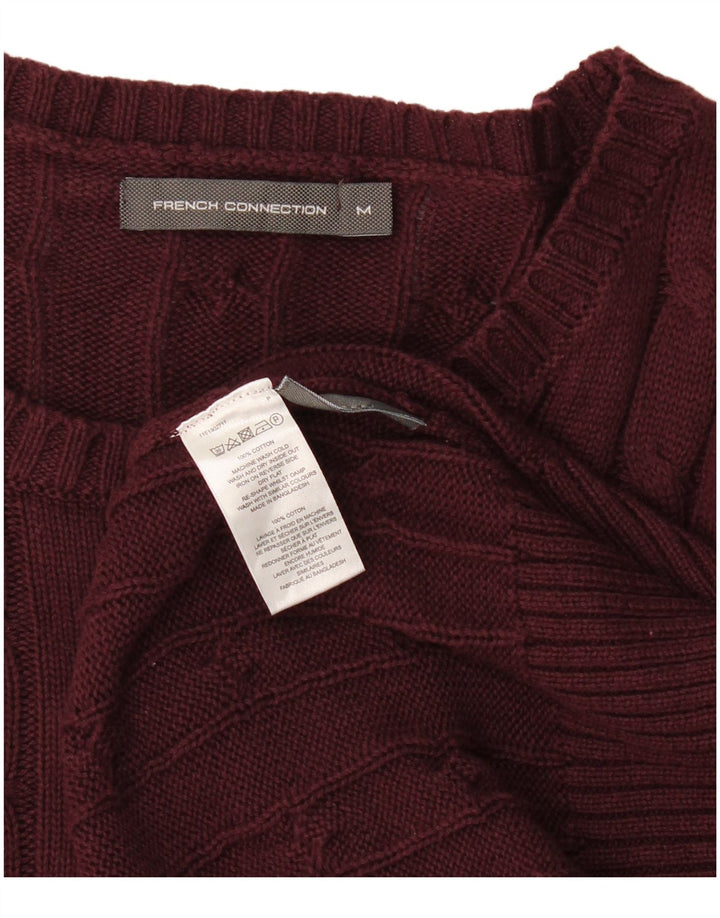 French Connection Herren-Pullover mit Rundhalsausschnitt, mittelgroße burgunderrote Baumwolle