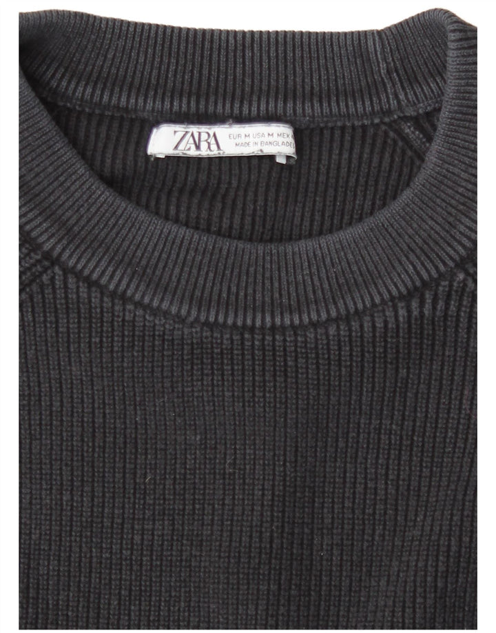 Zara Herren-Pullover mit Rundhalsausschnitt, mittlere marineblaue Baumwolle
