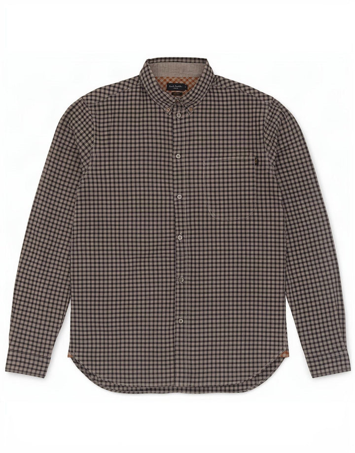 Paul & Shark Herren-Hemd in Standard-Passform aus mittelblauer Gingham-Baumwolle