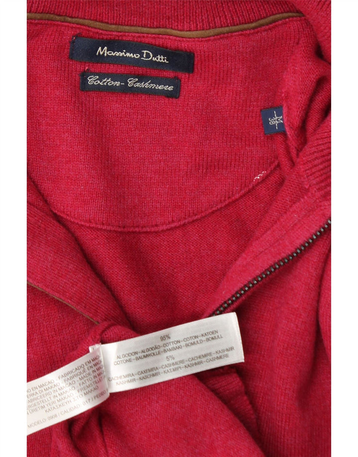 Massimo Dutti Herren-Pullover mit Reißverschluss am Hals, mittelrosa Baumwolle