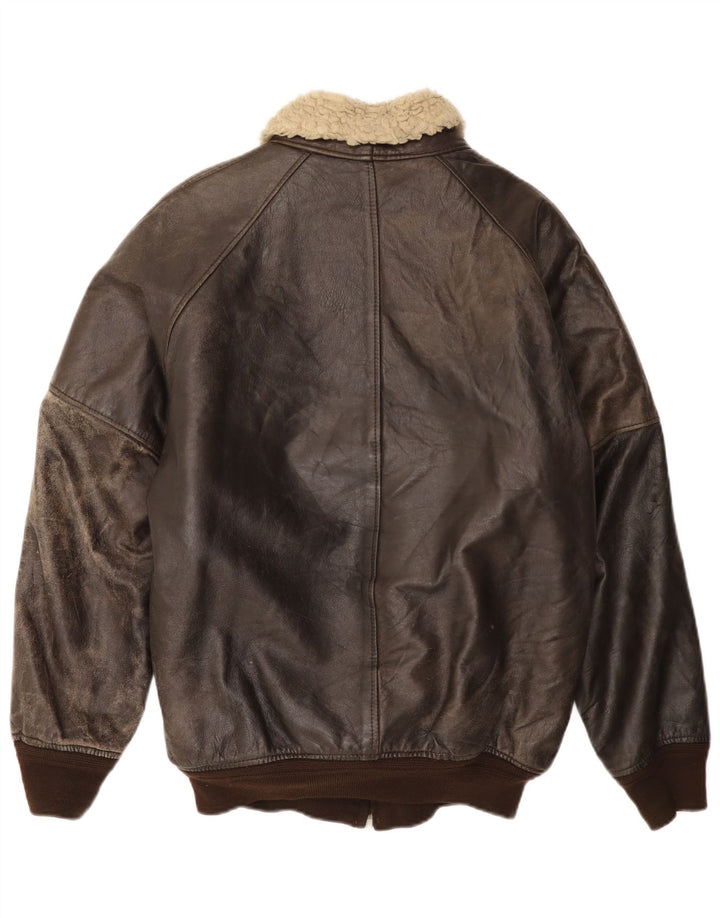 Vintage Herren Leder Sherpa Jacke IT 52 XL Braun
